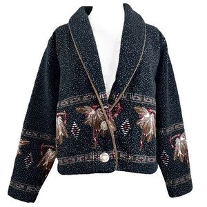 County Clothing Co Southwest Tribal Feather Dot Coat Jacket Black Size Small